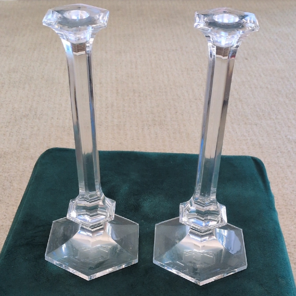 Val St. Lambert Pair Of 11" Crystal Elysee Candlesticks